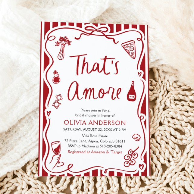 That's Amore Whimsical Italian Pizza Bridal Shower Invitation (Watercolor That's Amore Whimsical Italian Pizza Wine Bridal Shower Invitation)