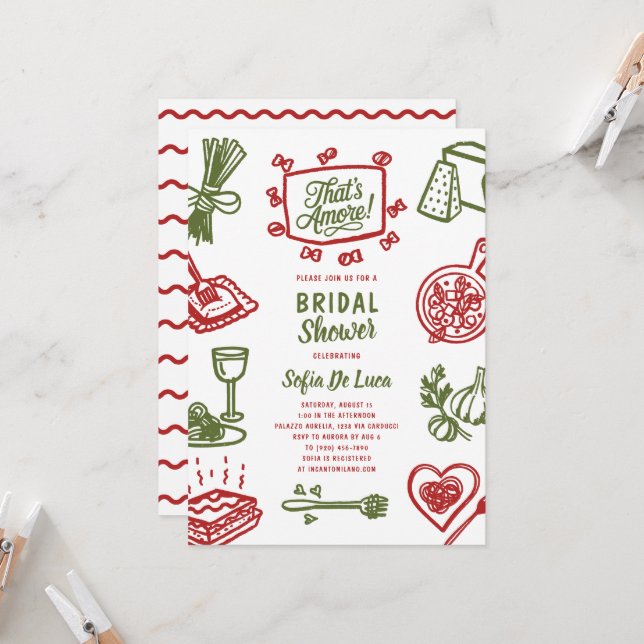 That's Amore Whimsical Pasta Bridal Shower Invitation (Front/Back In Situ)