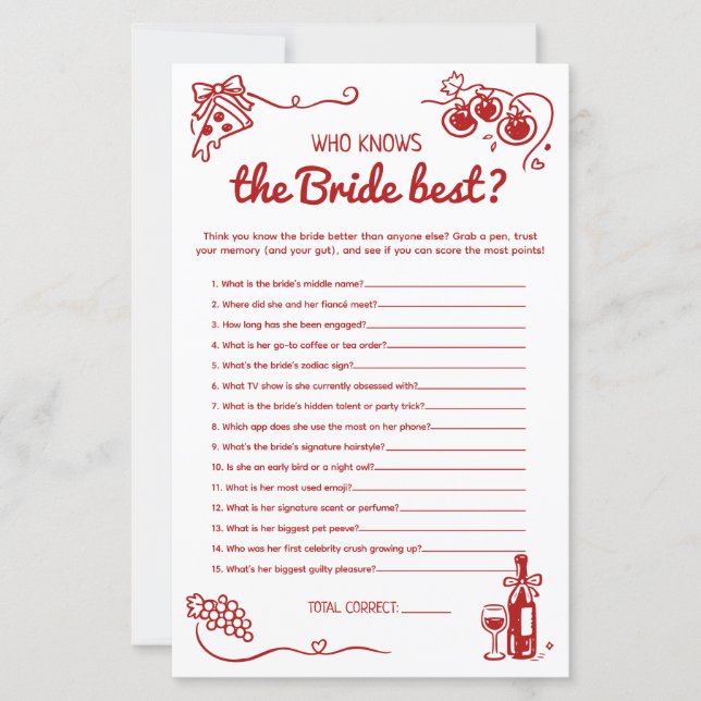 That's Amore Who Knows the Bride Best Bridal Game (Front)
