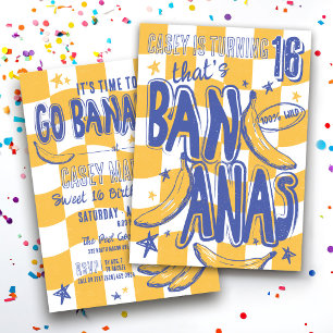 THAT'S BANANAS Funny Trendy Yellow 16th Birthday Invitation