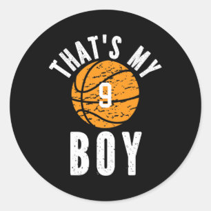 That's My Boy Jersey Number #9 Vintage Basketball Classic Round Sticker