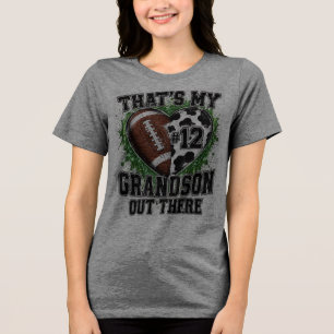 That's My Grandson Football Fan Cow Print Number 1 Tri-Blend Shirt