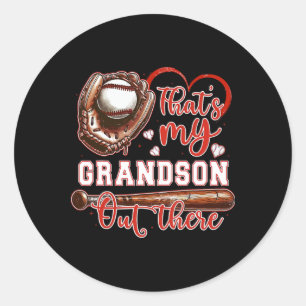 That's My Grandson Out There Baseball Grandma Moth Classic Round Sticker