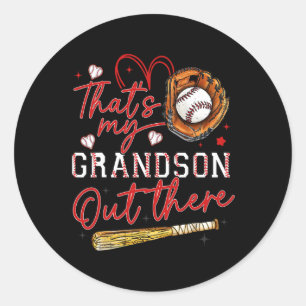 That's My Grandson Out There Baseball Grandma Moth Classic Round Sticker