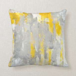 'That's Random' Grey and Yellow Abstract Art Cushion