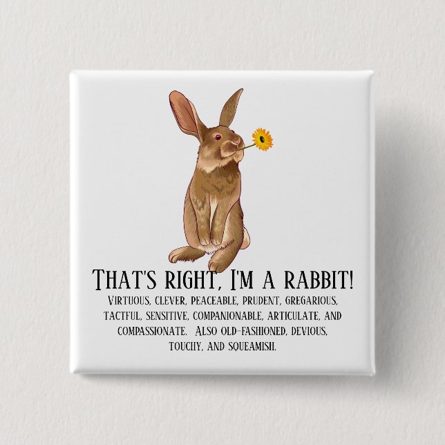That's right, I'm a rabbit! 15 Cm Square Badge (Front)