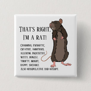That's right, I'm a rat! 15 Cm Square Badge