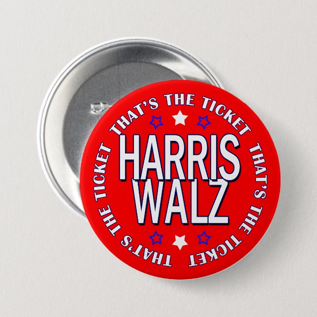 That's The Ticket Retro Harris Walz 2024 7.5 Cm Round Badge (Front & Back)
