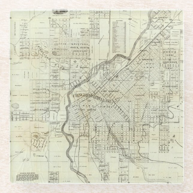 Thayer's Map of Denver Colorado Glass Coaster (Front)