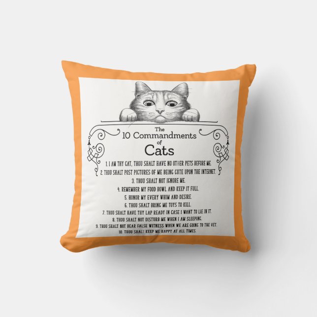 The 10 Commandments of Cats Funny Cushion (Front)