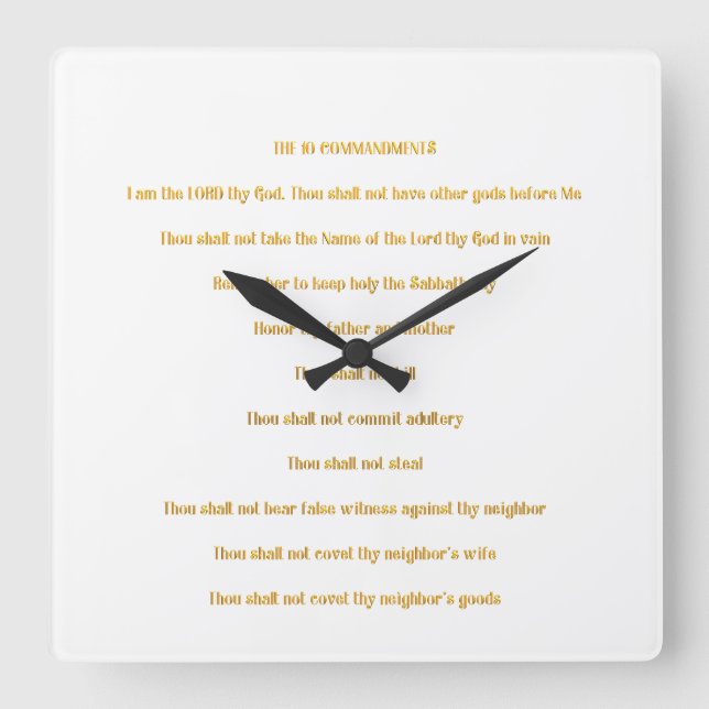 The 10 Commandments Square Wall Clock (Front)