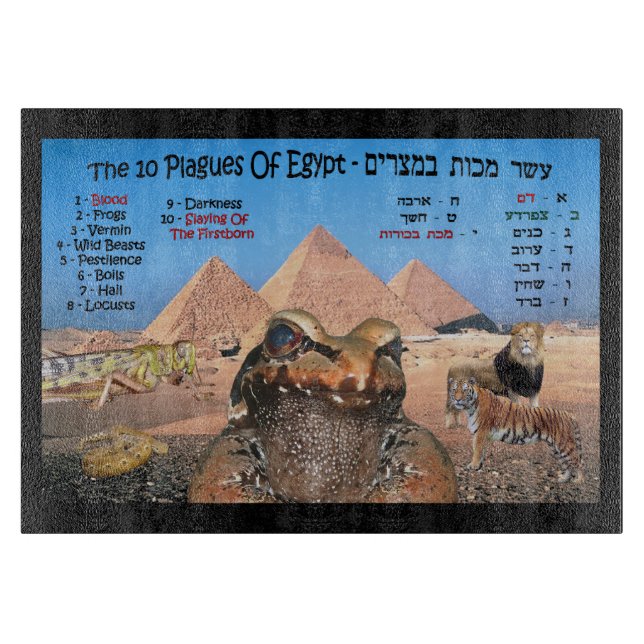 The 10 Plagues Of Egypt - Hebrew & English Cutting Board (Front)