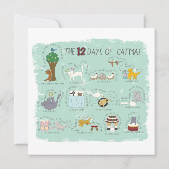 The 12 Days of Catmas in Mint Photo Christmas Card (Front)