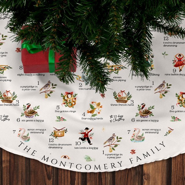 The 12 Days of Christmas | Holiday Monogram Brushed Polyester Tree Skirt (Creator Uploaded)