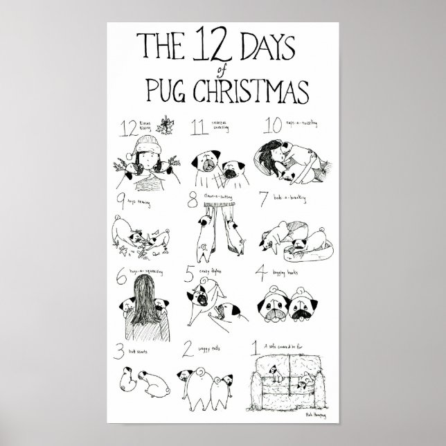 The 12 Days of Pug Christmas Poster (Front)