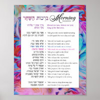 The 15 Morning Blessings Hebrew English Art