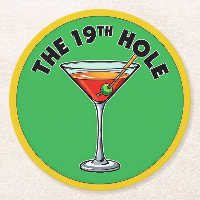 The 19th Hole: Perfect for Golf Lovers Round Paper Coaster (Front)