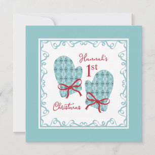 The 1st Christmas Mittens Red Bow Holiday Card