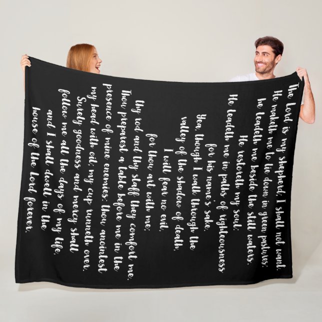 The 23rd Psalm Black with White Trendy Typography Fleece Blanket (In Situ)