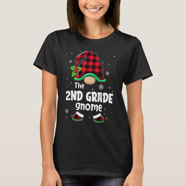 The 2nd Grade Gnome Buffalo Plaid Christmas Matchi T-Shirt (Front)