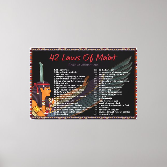 The 42 Laws Of Maat - Negative Confessions Canvas  (Front)