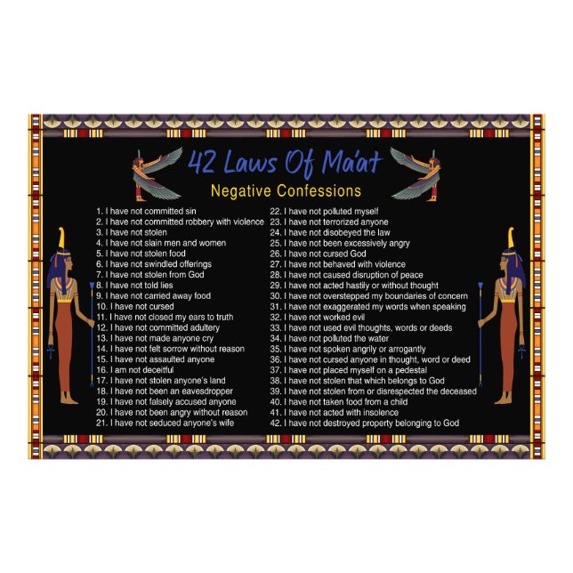 The 42 Laws Of Maat - Negative Confessions Photo Print (Front)