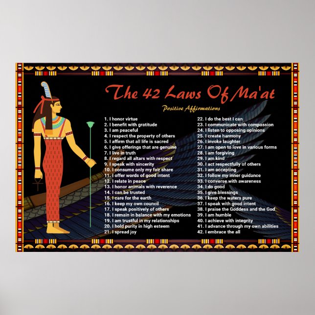 The 42 Laws Of Maat - Positive Affirmations Poster (Front)