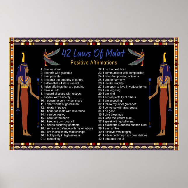 The 42 Laws Of Maat - Positive Affirmations Poster (Front)