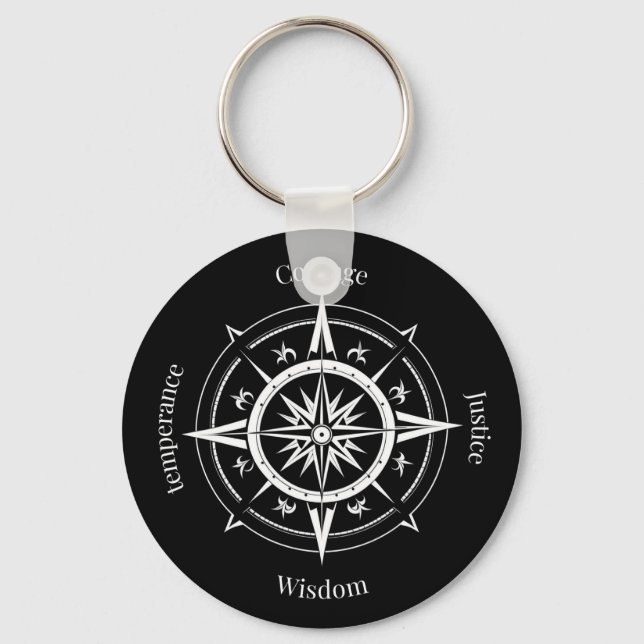 The 4 Stoic Virtues Compass Key Ring (Front)