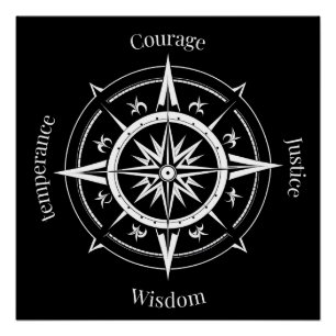 The 4 Stoic Virtues Compass Poster
