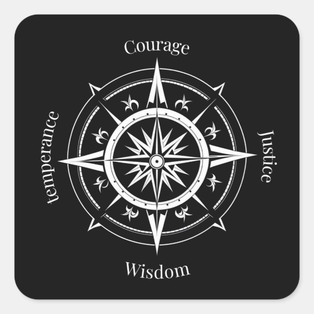 The 4 Stoic Virtues Compass Square Sticker (Front)