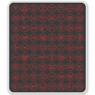 The 72 Demon Sigils Of Ars Goetia (red on black)
