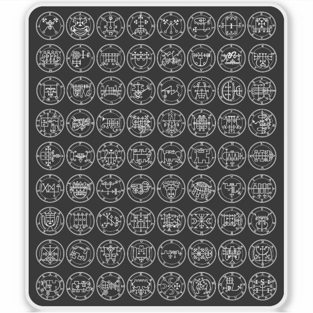 The 72 Demon Sigils Of Ars Goetia (white on black) (Front)
