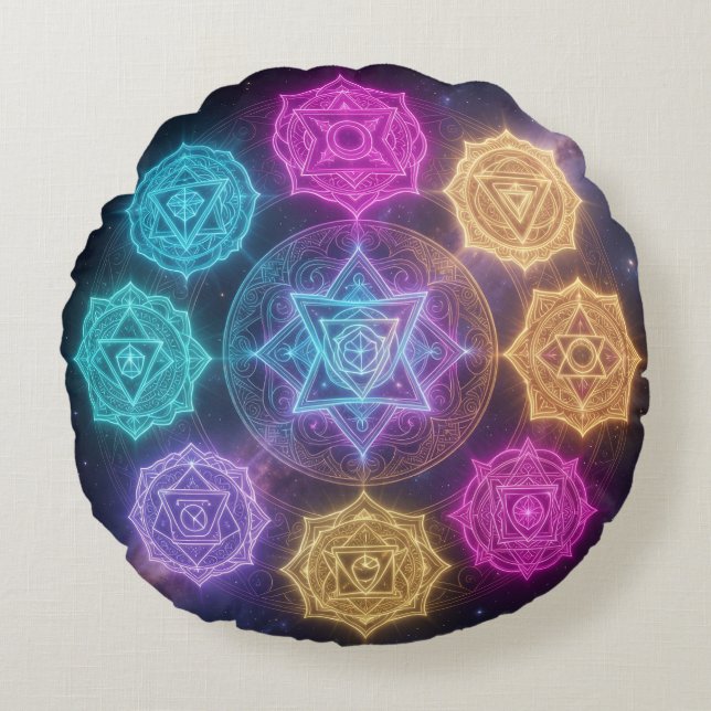The 7 Chakras Round Cushion (Front)