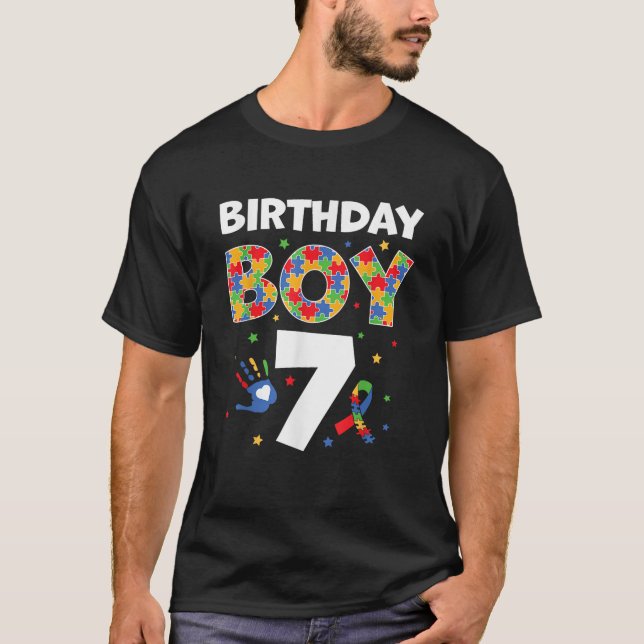 The 7th Birthday Boy Autism Awareness Puzzle Piece T-Shirt (Front)