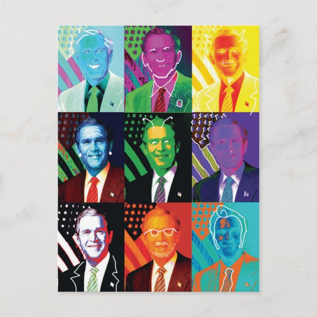 The 9 Faces of Bush Postcard (Front)
