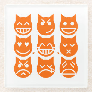 The 9 Lives of the Emoji Cat Glass Coaster