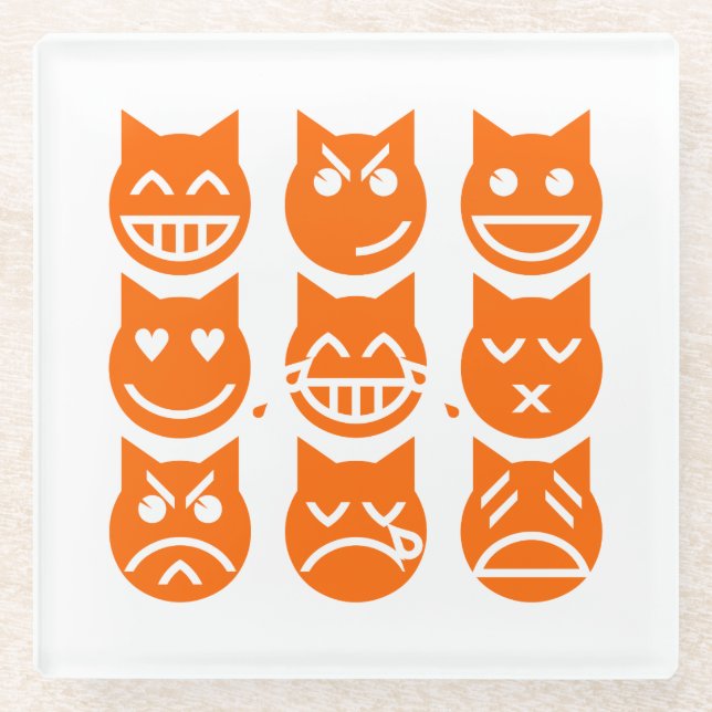 The 9 Lives of the Emoji Cat Glass Coaster (Front)