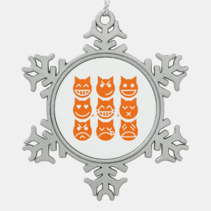 The 9 Lives of the Emoji Cat Snowflake Pewter Christmas Ornament