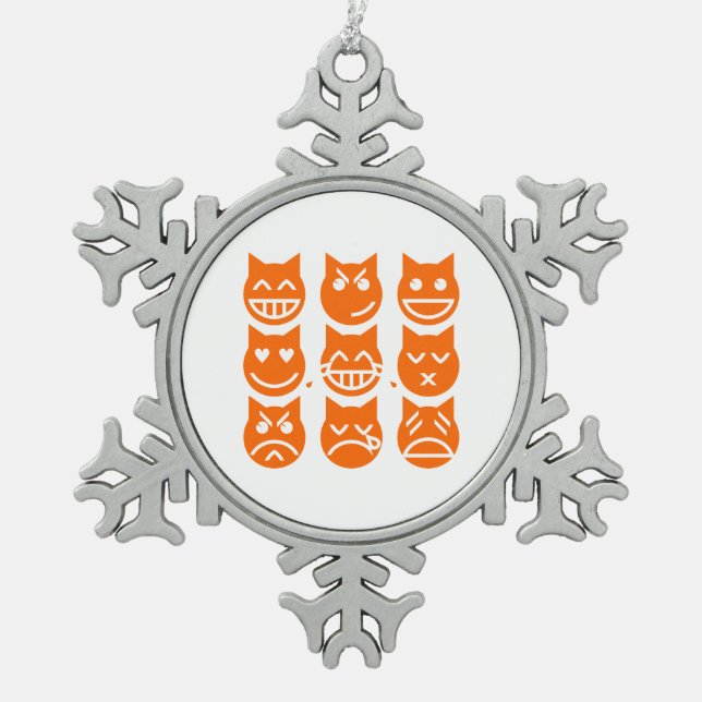 The 9 Lives of the Emoji Cat Snowflake Pewter Christmas Ornament (Front)
