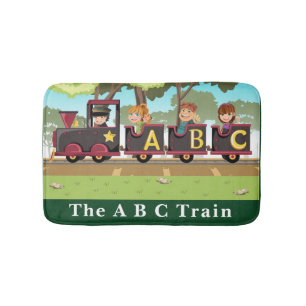 The A B C  Train Green Yellow Brown Wheels   Bath Mat