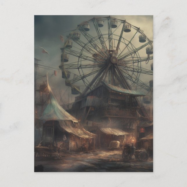 The Abandoned dystopian Carnival Tent Ferris Wheel Postcard (Front)