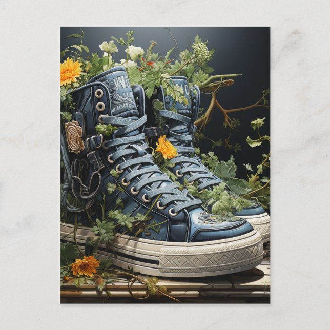 The Abandoned Sneakers Growing Flowers Postcard (Front)