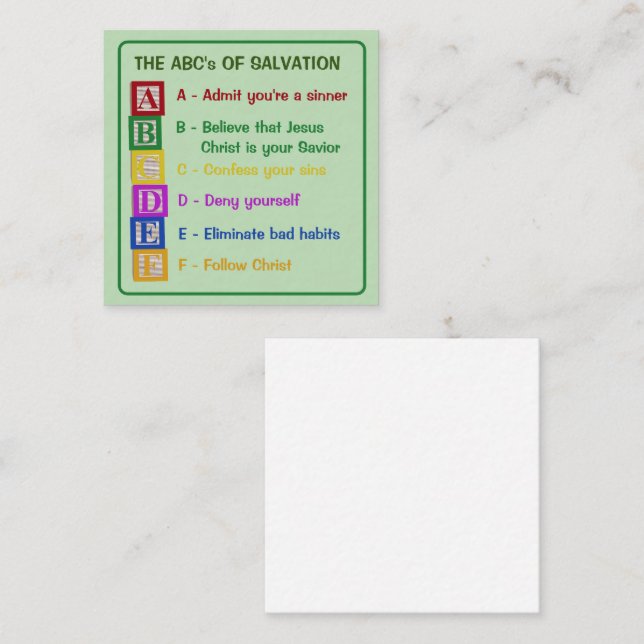The ABC's of Salvation Enclosure Card (Front/Back)
