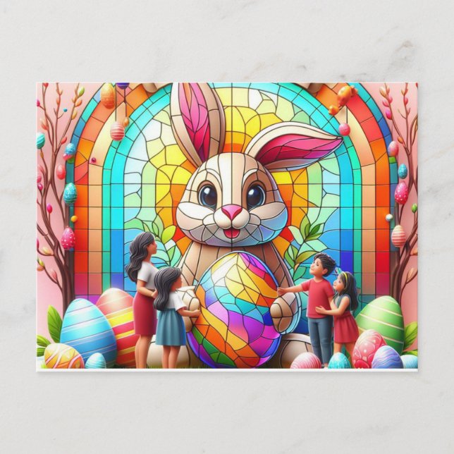 The Abstract Easter Bunny Stain Glass Holiday Postcard (Front)