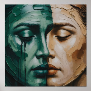 The abstract oil painting of the two faces poster