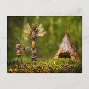 The acorn elves are playing Indian. Summer camping Postcard