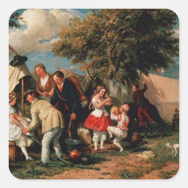 The Acrobats' Camp, Epsom Downs Square Sticker (Front)