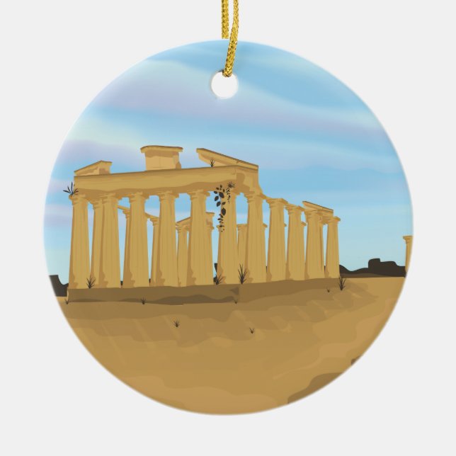 The Acropolis of Athens cartoon Ceramic Tree Decoration (Front)