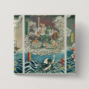 The actor Ichikawa Ebizo V as the deity Fudo Myoo 15 Cm Square Badge